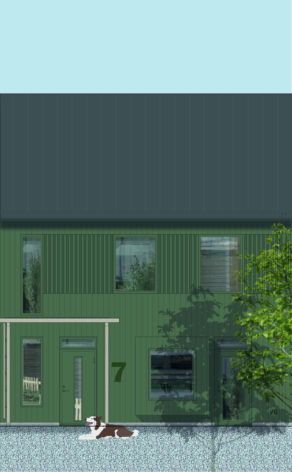 Fasadskiss hustyp C. Inspirationsbild, avvikelser kan förekomma.