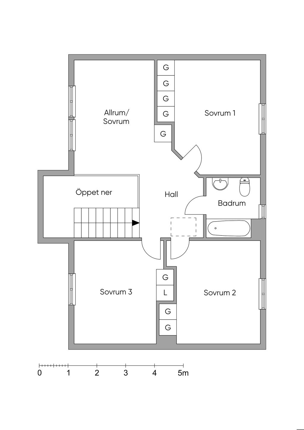 Planritning övre plan.