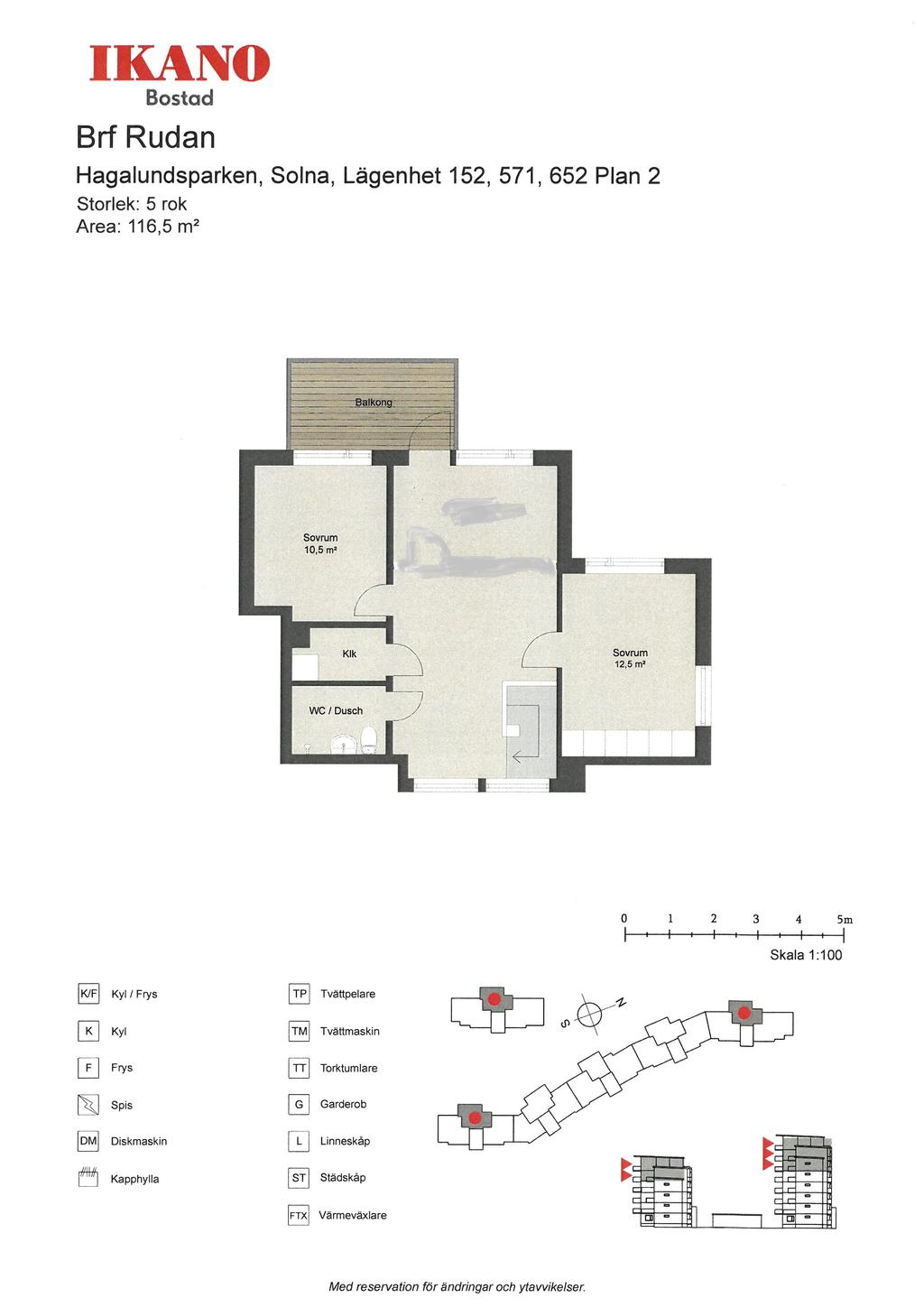 Övre plan. Nuvarande planlösning.
Vissa avvikelser kan förekomma