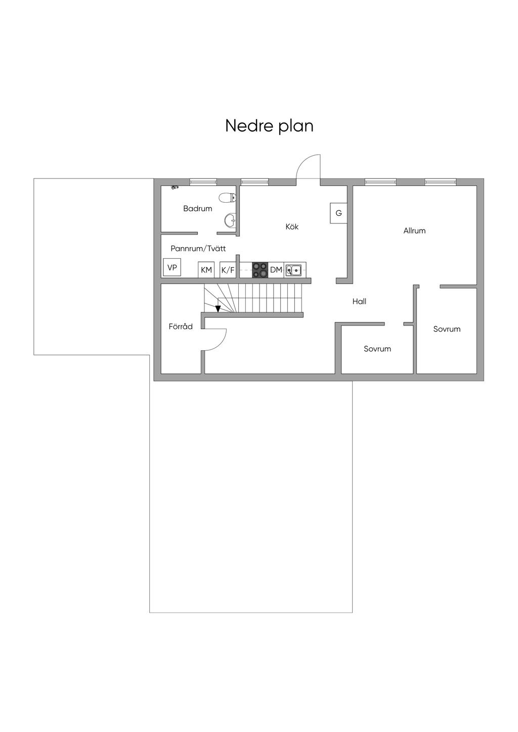 Planlösning nedre plan