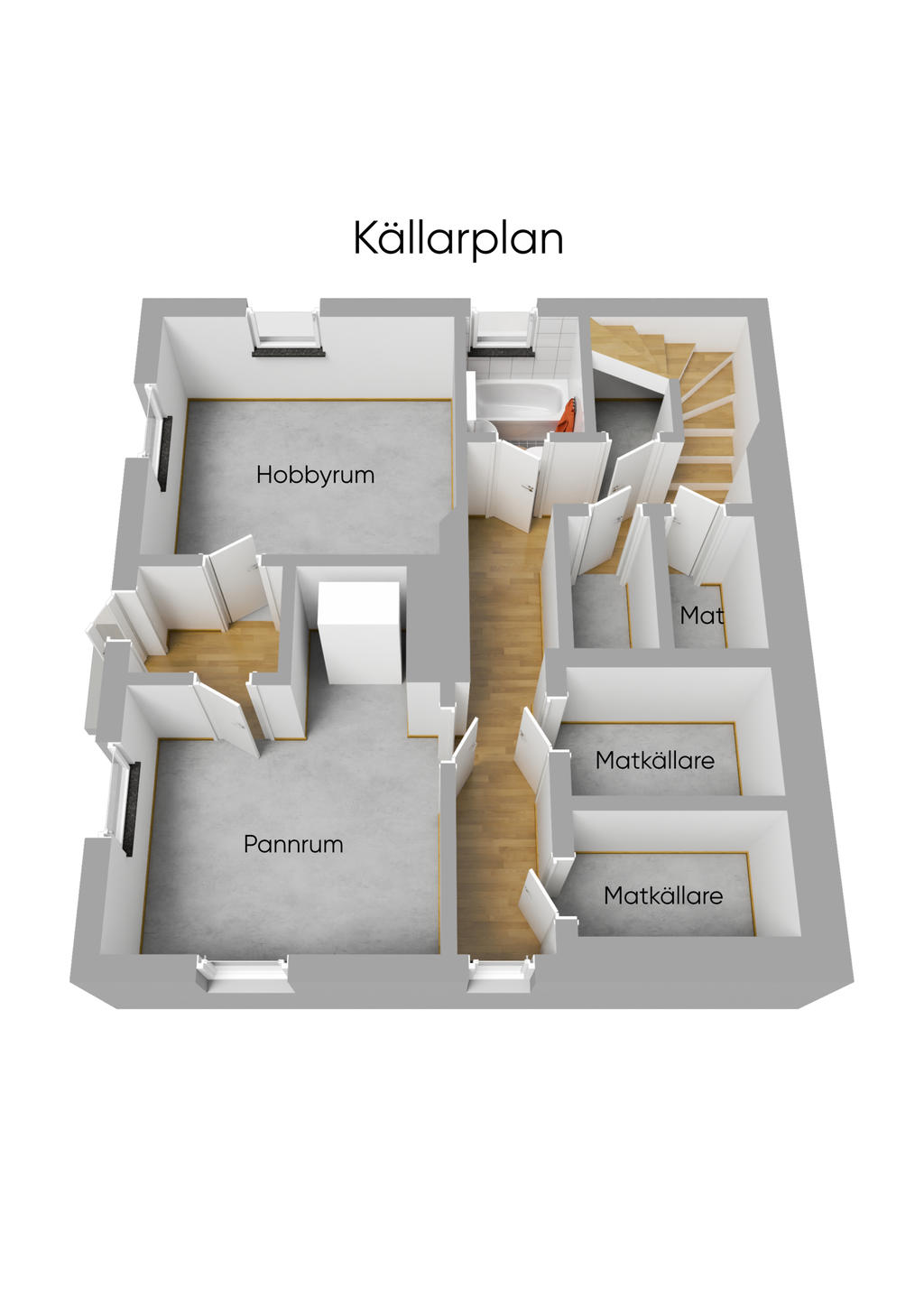 Planlösning källarplan 3D