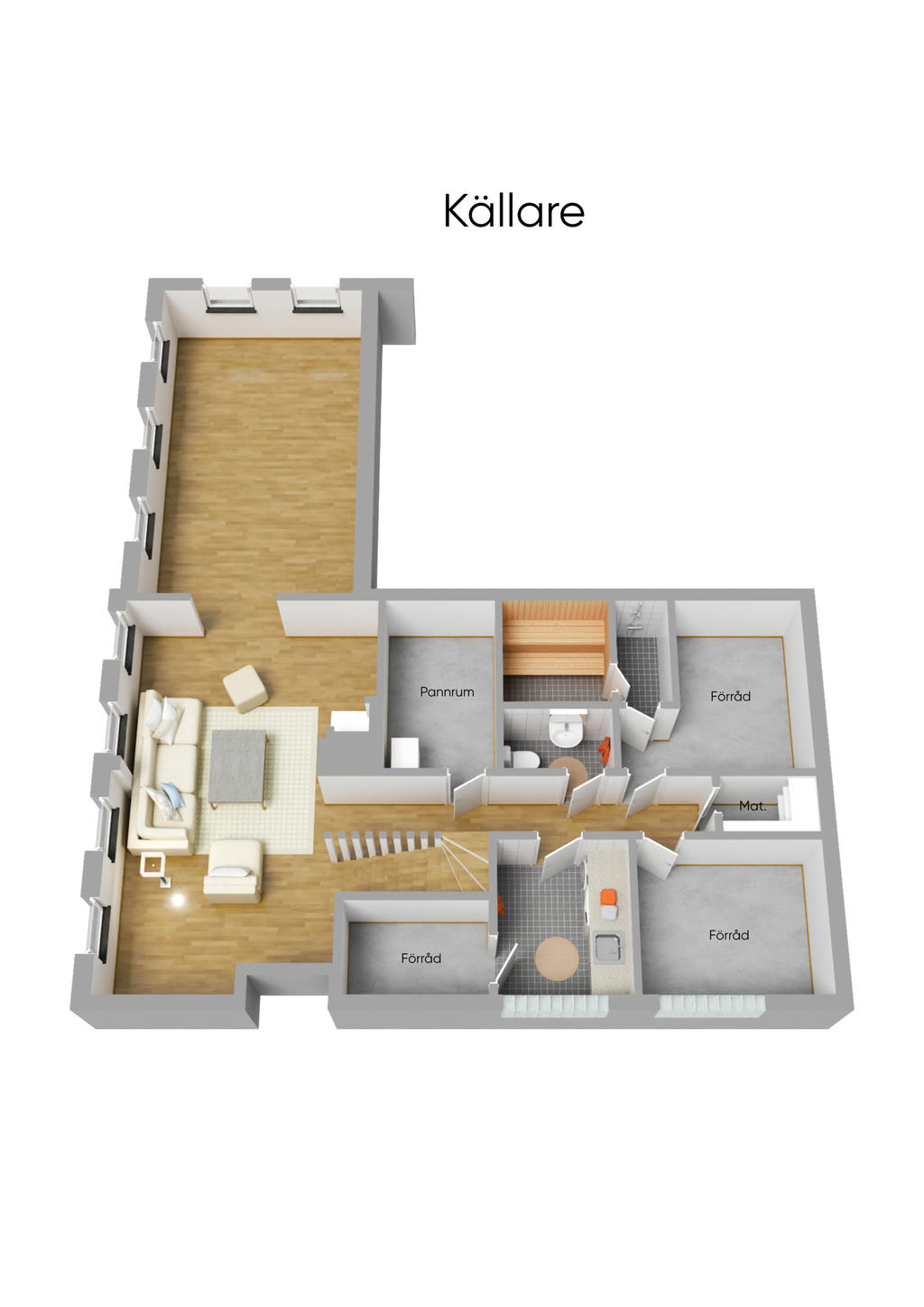 Planlösning källarplan 3D