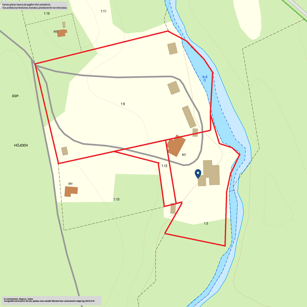 Tomtkarta över fastigheterna 1:5, 1:9 och 1:12