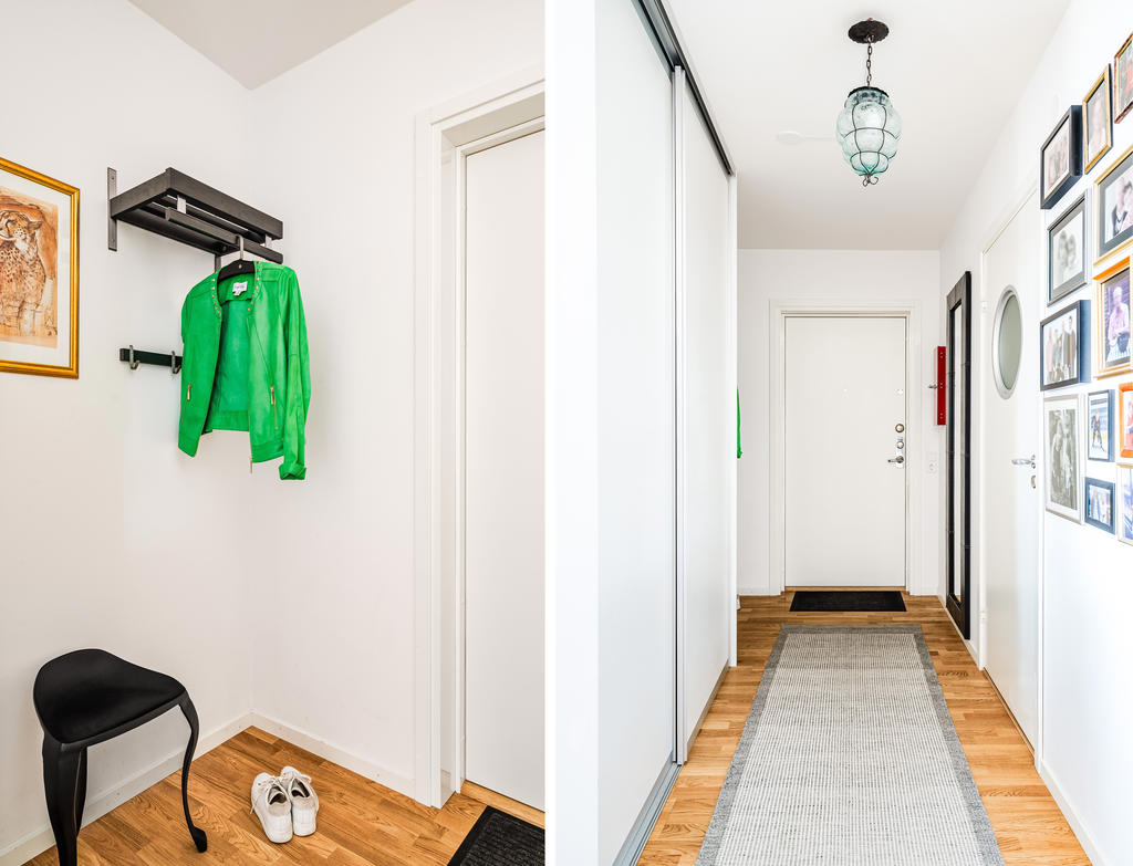 Entréhall med skjutdörrsgarderob