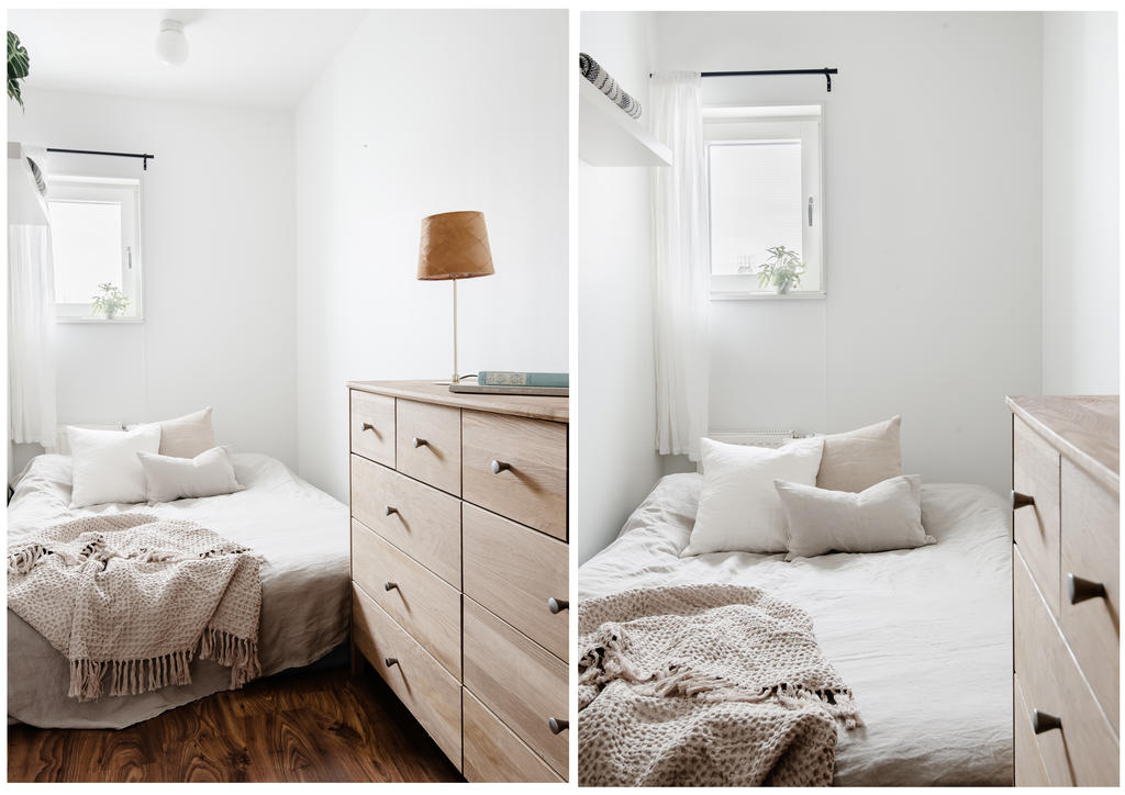 Här har klädkammaren gjorts om till ett praktiskt sovrum 