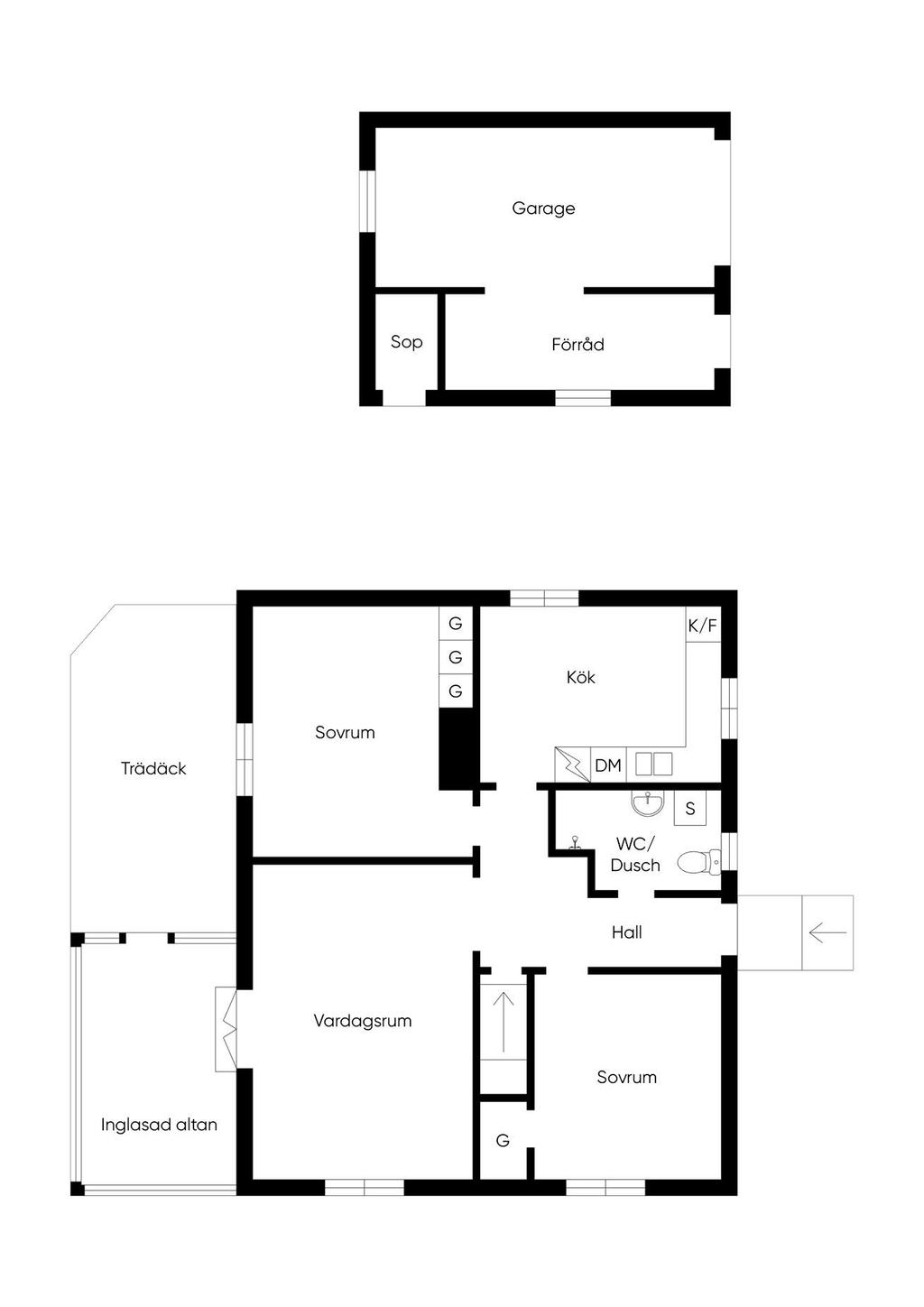 Planlösning entréplan och garage