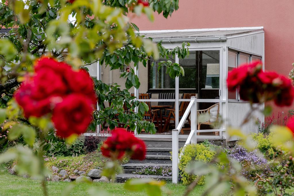 Ett mysigt uterum med vy över trädgården 