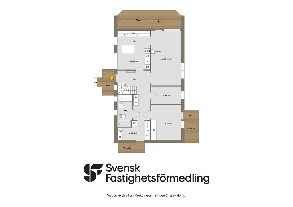 Alternativ planritning med ytterligare sovrum på entréplanet