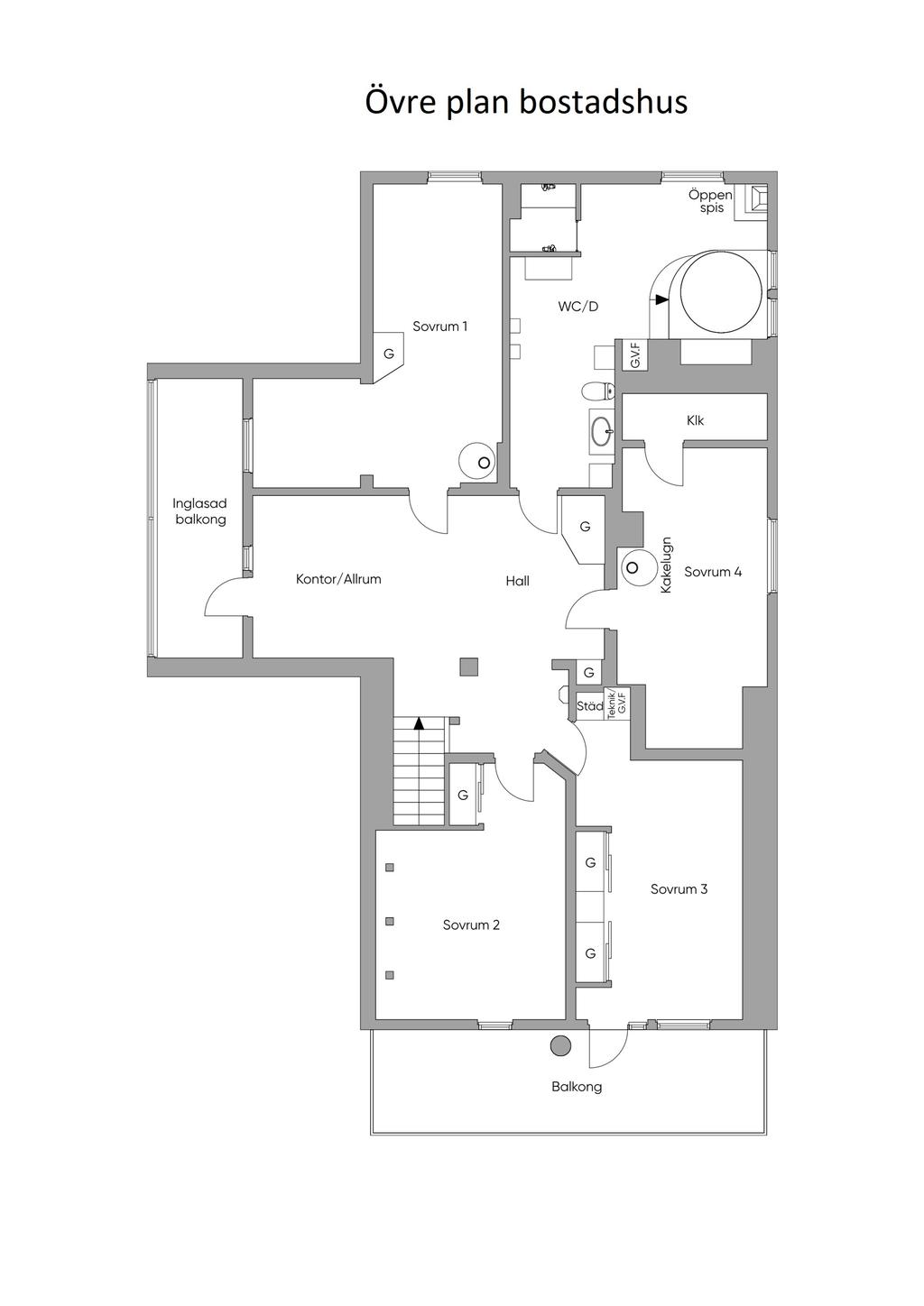 Övre plan bostadshus