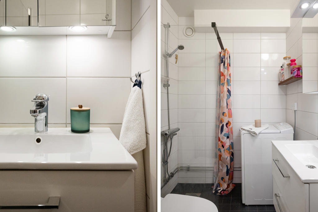 Stambytt duschrum med tvättmaskin