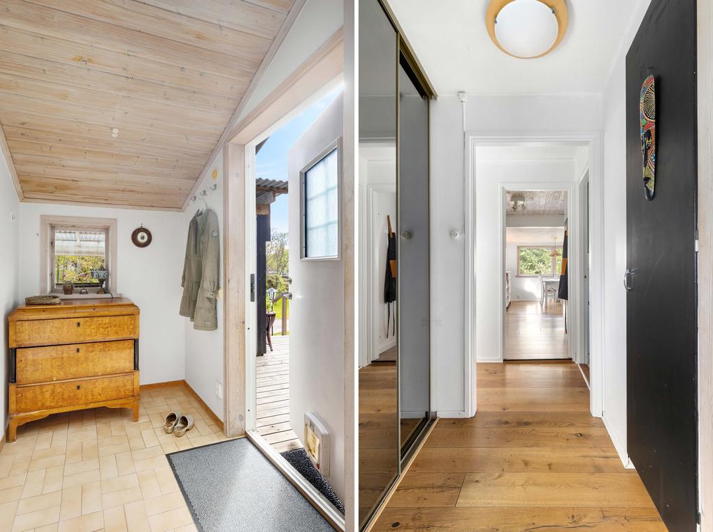 Hall med klädförvaring.