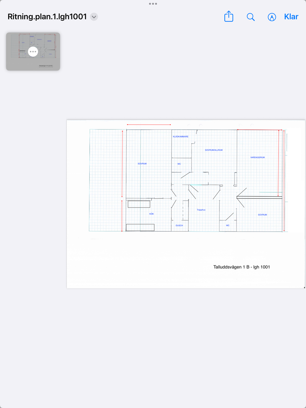 Talluddsvägen 1A lgh 1001 ritning plan 1