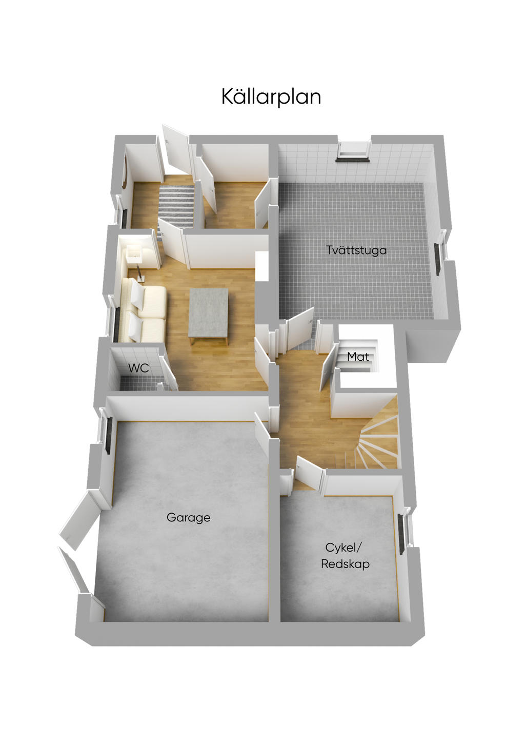 Planlösning källarplan 3D