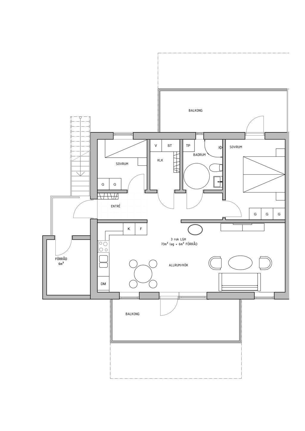 Planlösning 3 rok 73 kvm plan 2