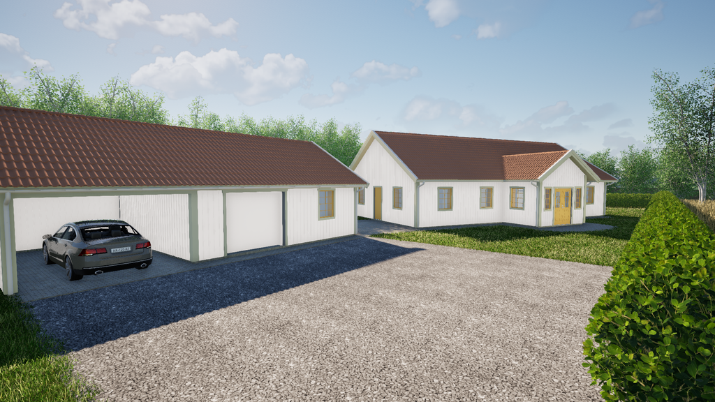 Så här kan det se ut om man väljer att bygga även garage med carport som förhandsbeskedet  tillåter.