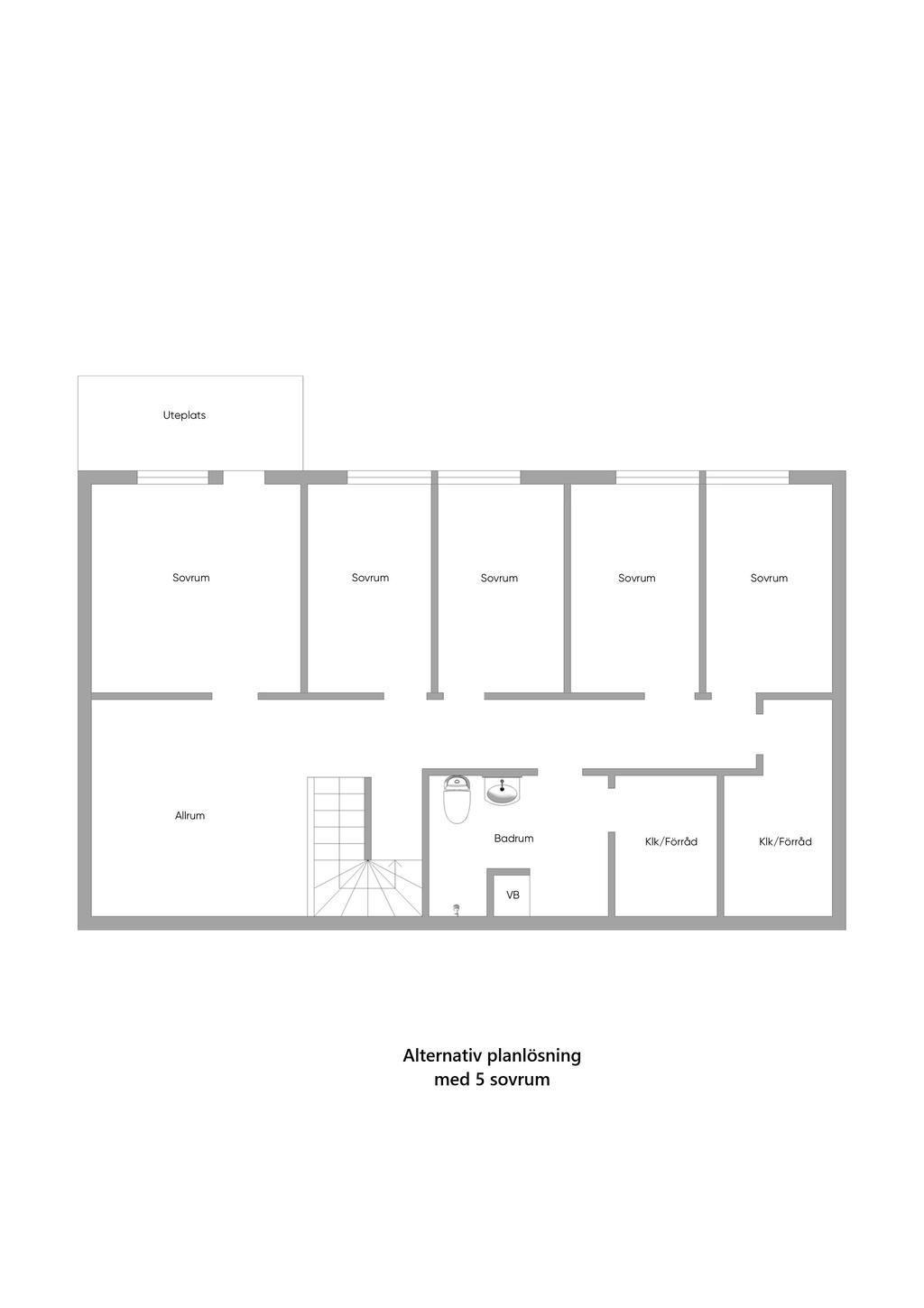 Alternativ planlösning 5 sovrum