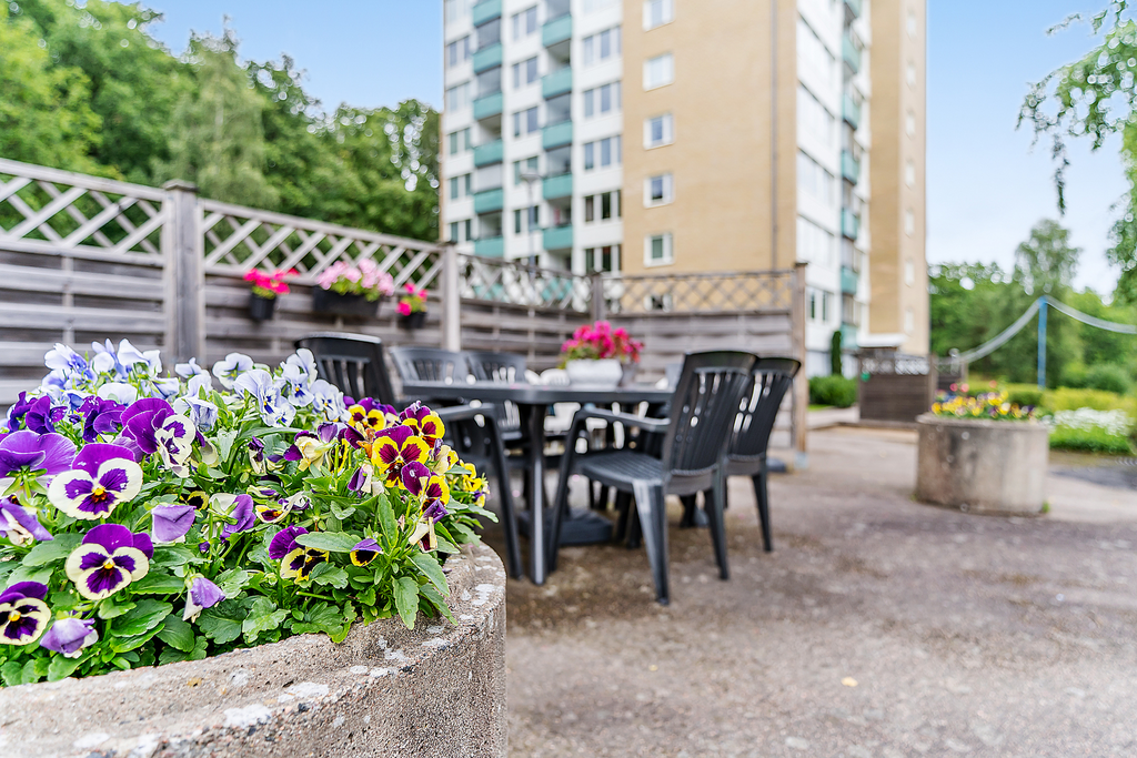 Välskött innergård med sittplatser  