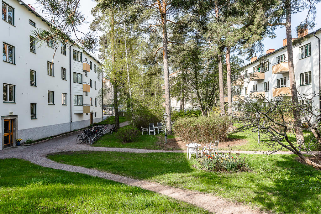 Fin och lummig innergård på husets framsida.
