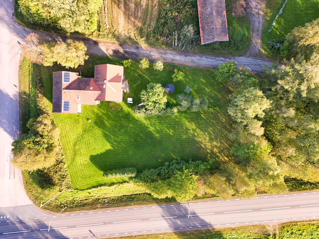 Vy över del av tomt. Den delen som är öster om riksvägen. 