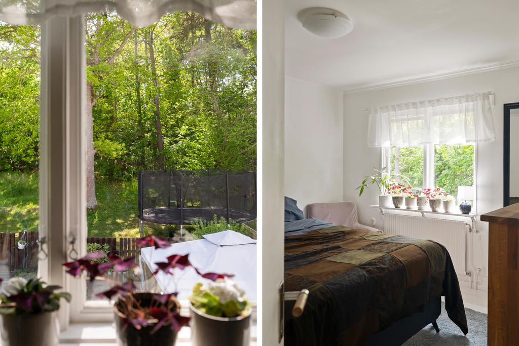 Det andra sovrummet som vetter mot husets lummiga bakgård.