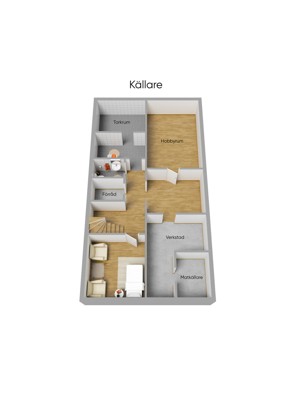 Planlösning källarplan 3D
