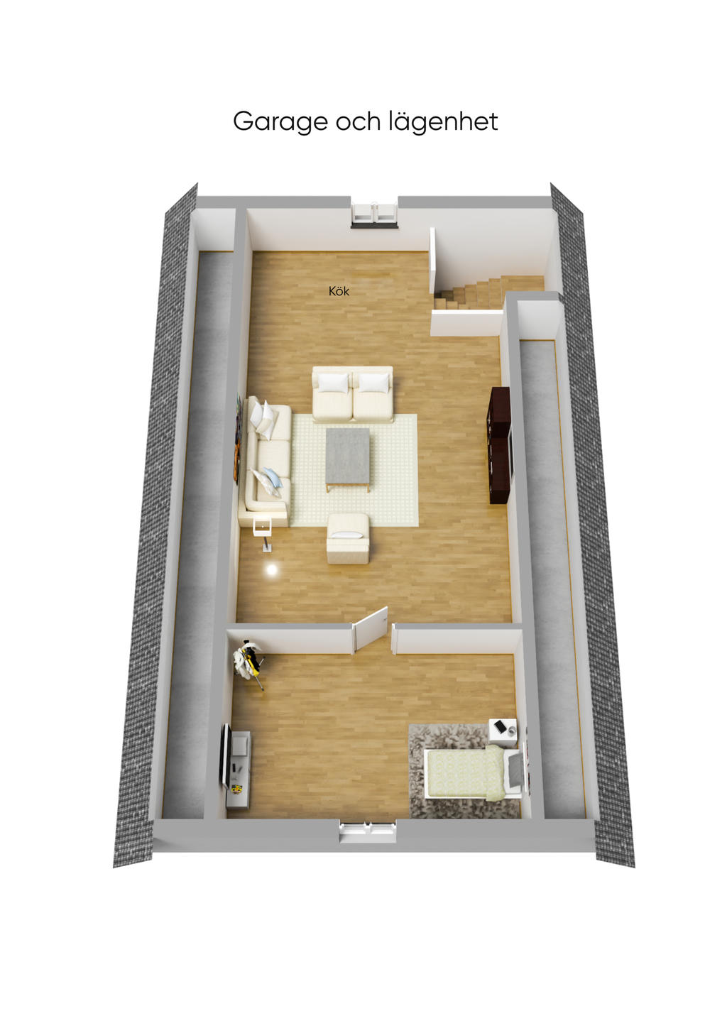 Planlösning Garage och Lägenhet 