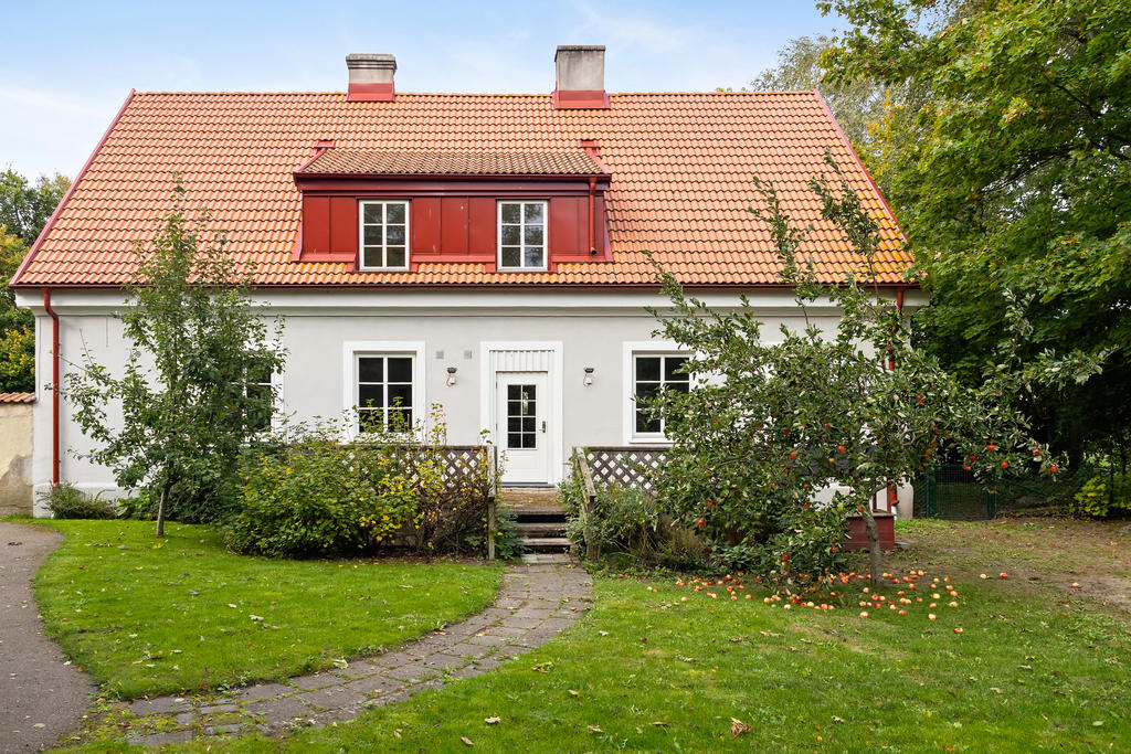 Trädgårdssidan med stor uteplats