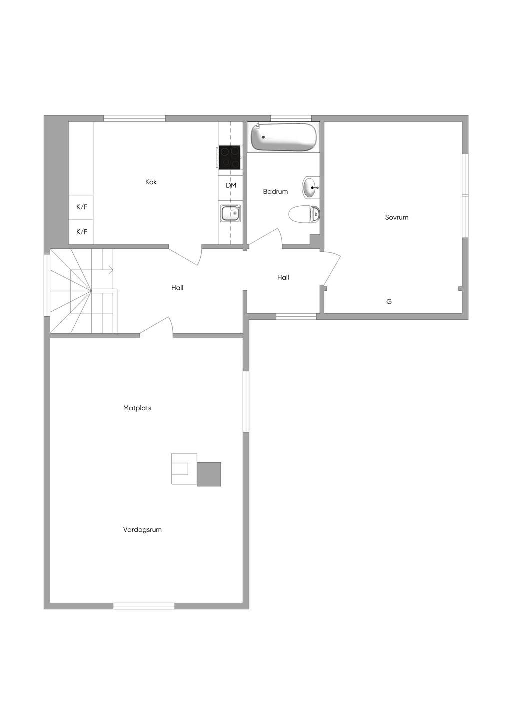 Övre plan, huvudbyggnad