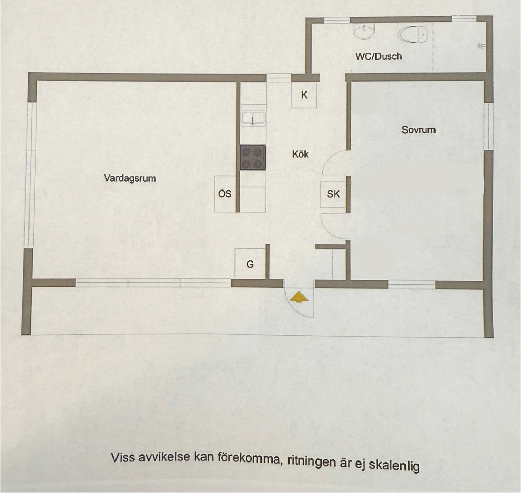 Planritning över huset. 
Obs. viss avvikelse kan förekomma.