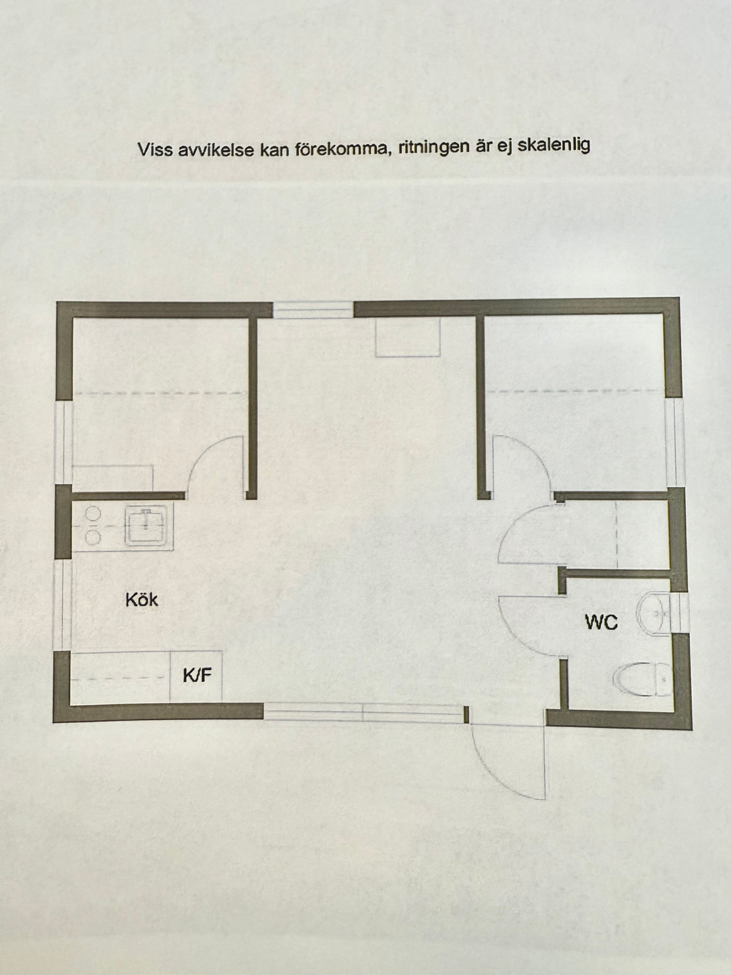 Planritning över gästhuset.
Obs. viss avvikelse kan förekomma.
