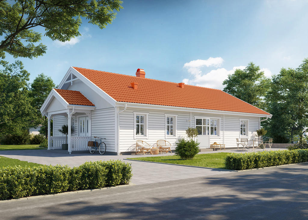 Detta är ett exempelhus från Eksjöhus – modellen Prio 116, tradionell