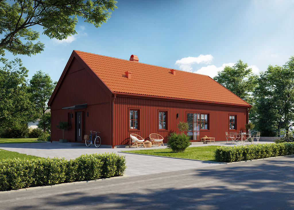 Detta är ett exempelhus från Eksjöhus – modellen Prio 116, industriell