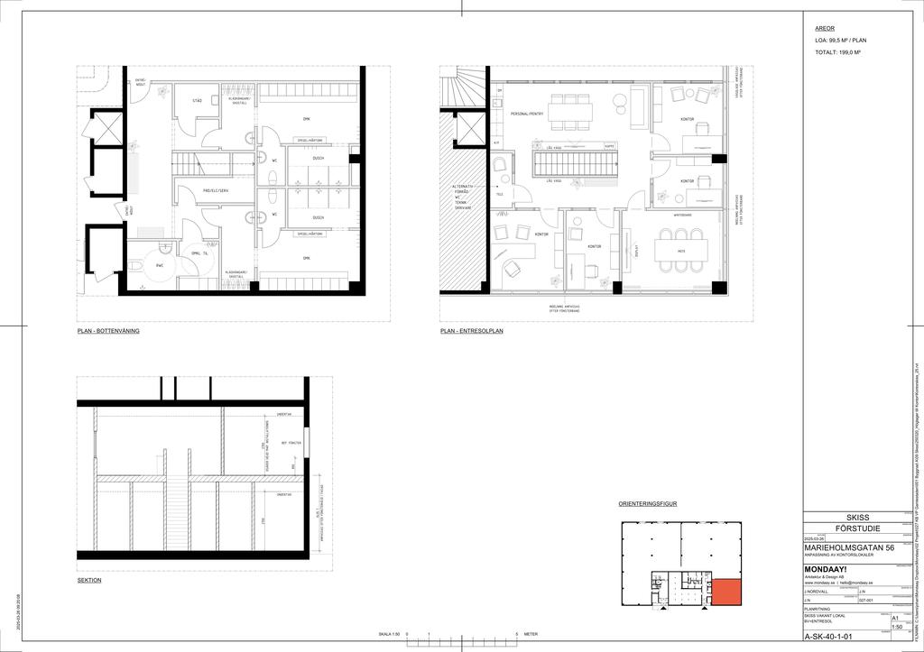 Förslag på hur lagret skulle kunna anpassas med kontor, omklädning etc. 