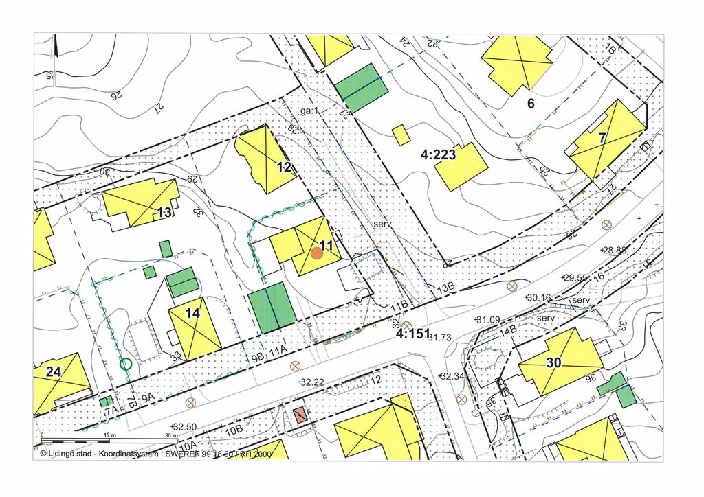 Tomtkarta med detaljplaneskikt, Braxenvägen 11 B i Lidingö