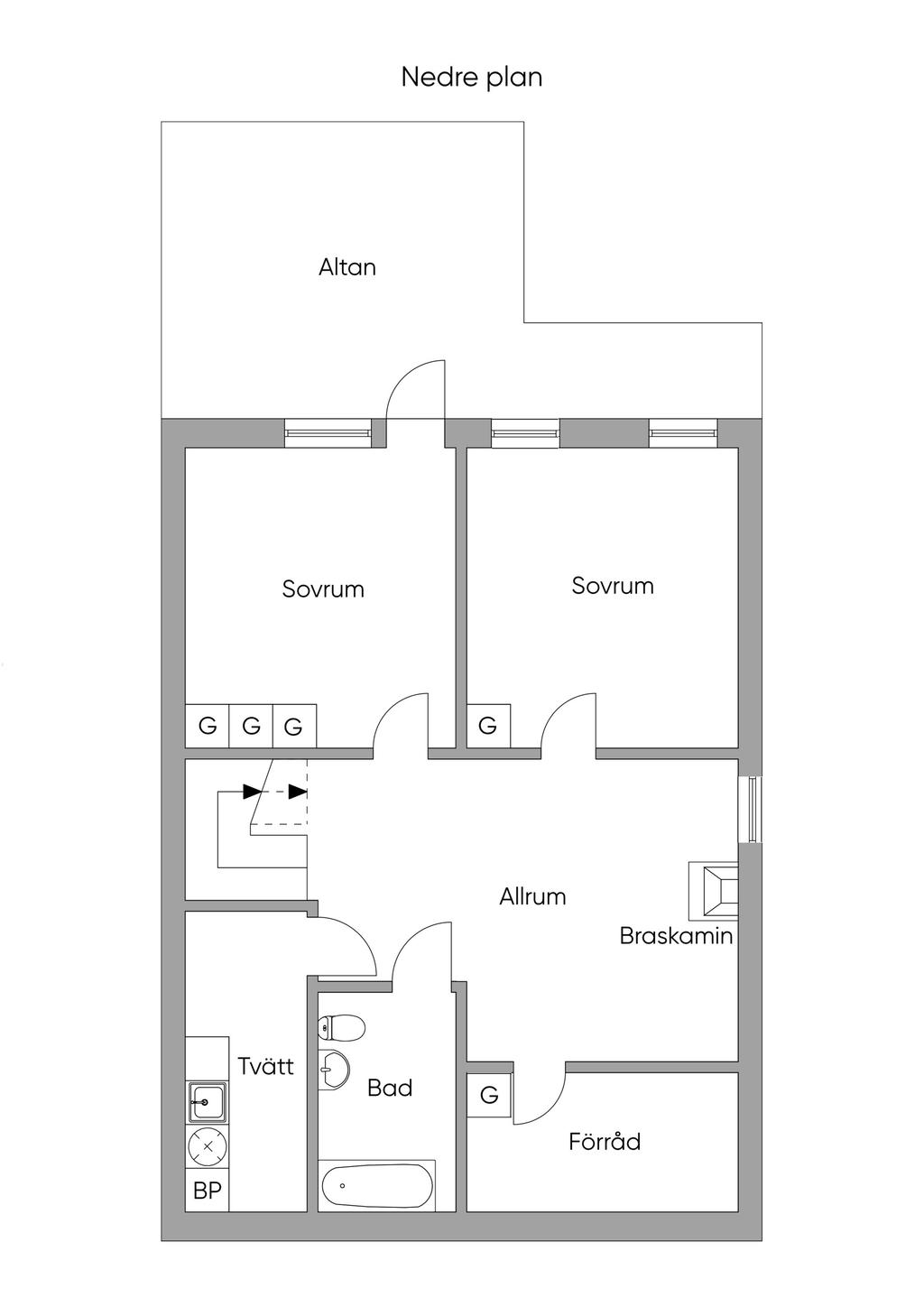 Planlösning nedre plan
