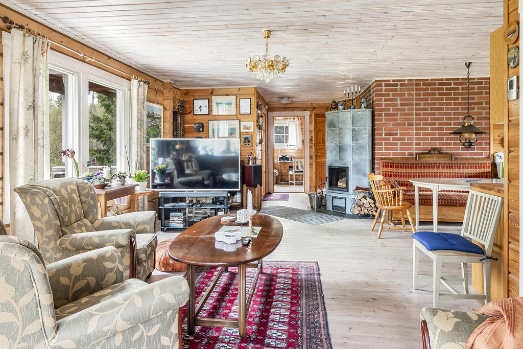Vardagsrum med plats soffgrupp och matplats