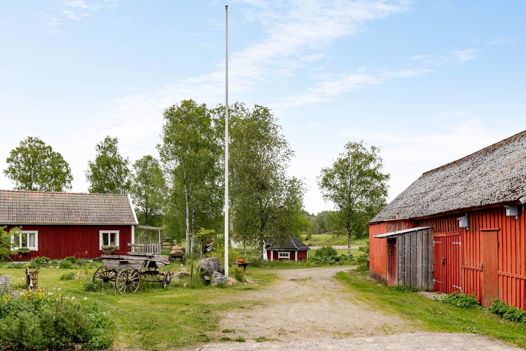 Bredvid dammen finns en flaggstång.