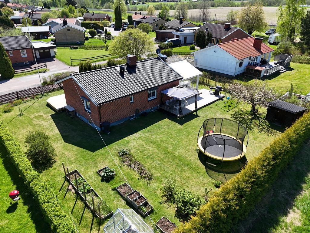 Vy över tomten på baksidan. 
