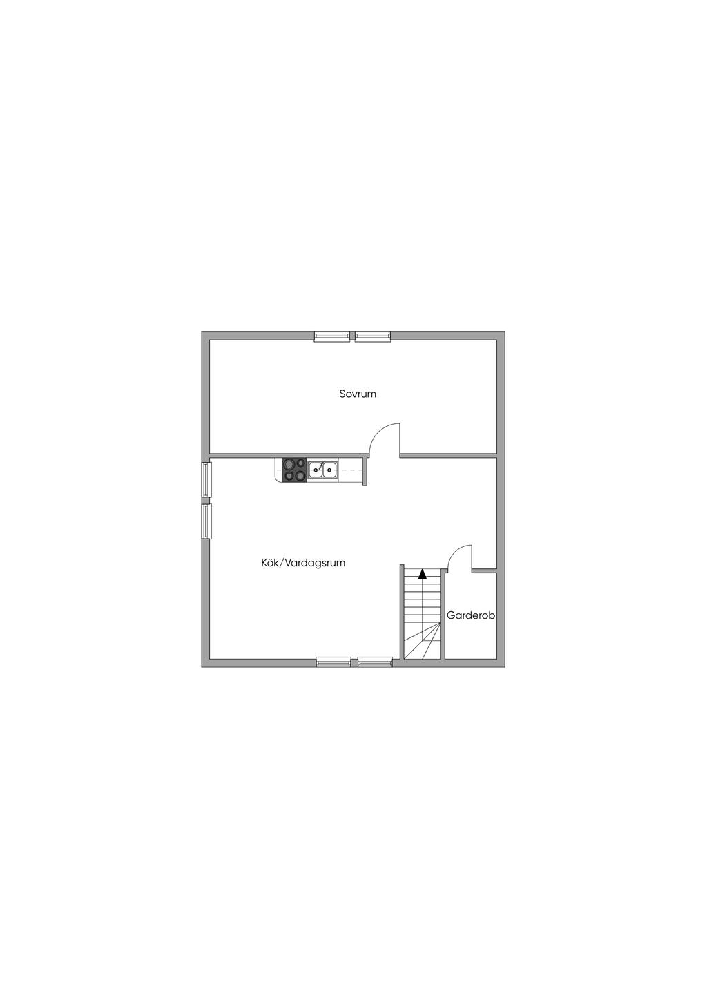 Inredd lägenhet på övre plan i garagebyggnad
