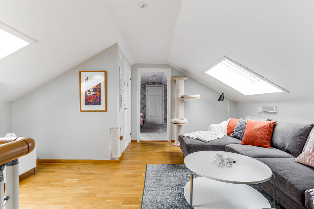 Umgängesdelen mot lägenhetsdörr och vinden