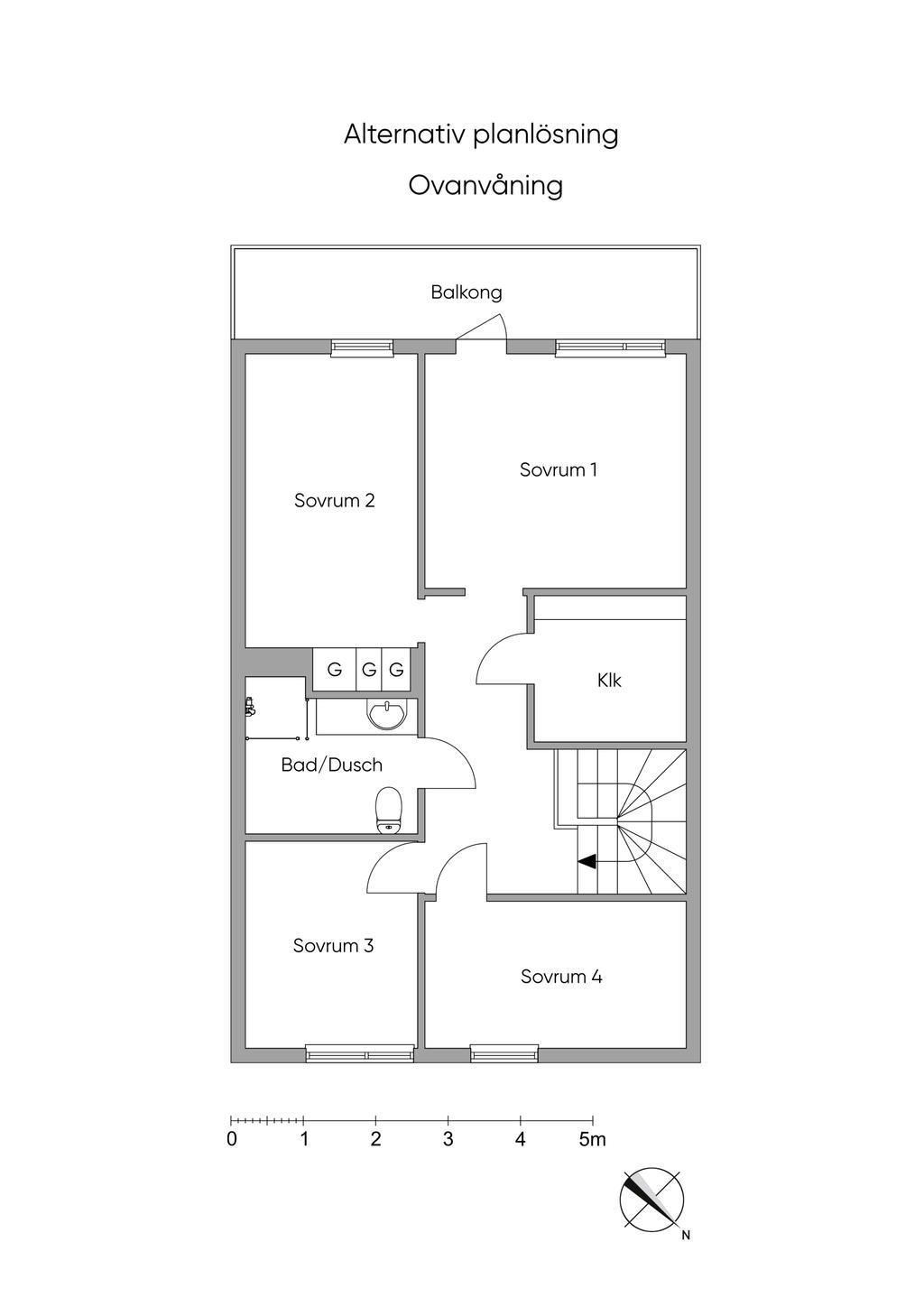 Alternativ planlösning ovanvåning