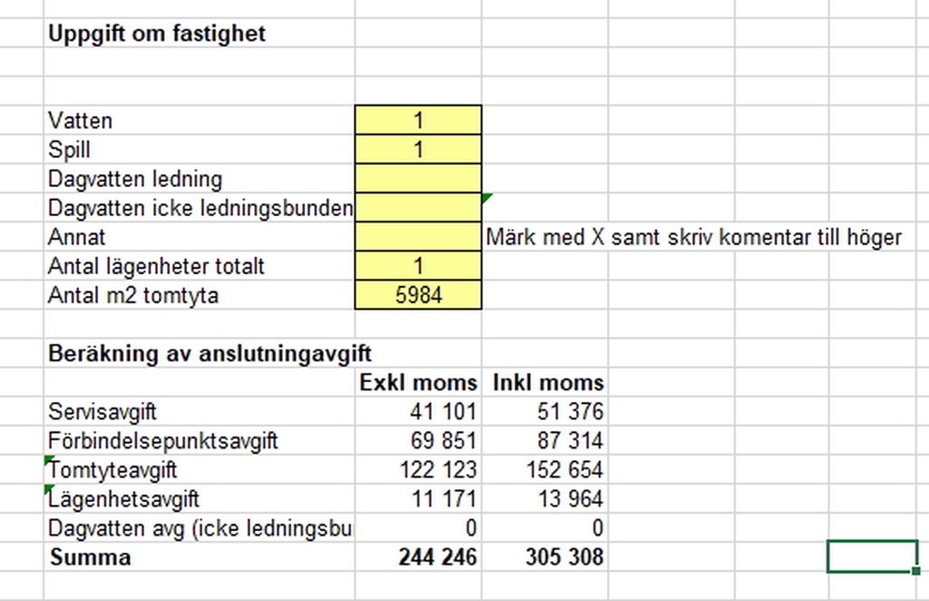 Beräkning koppla till VA. Kommunens uppgifter.