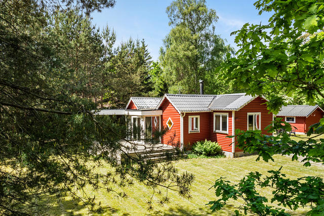 Mellan träden skymtar ett hem i grönskan.