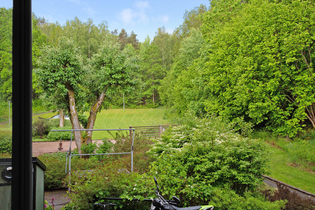 Grönskade rofylld utsikt från balkongen 