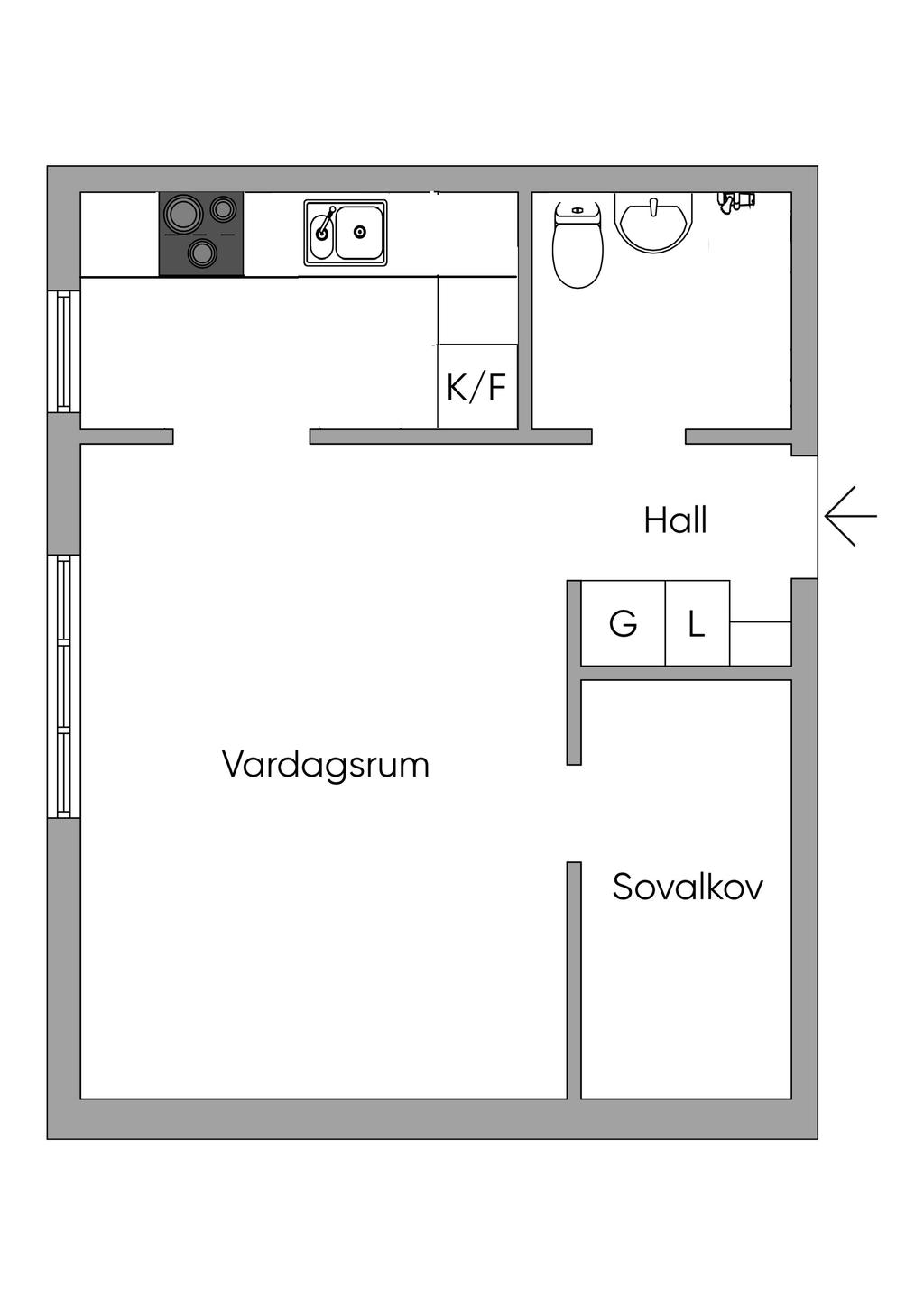 Planlösning. Ej skalenlig. Avvikelser kan förekomma.