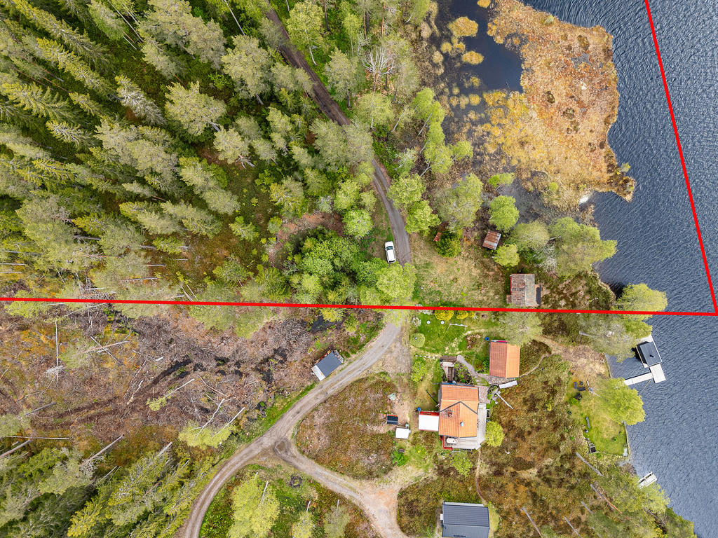 Stugan står precis intill fastighetsgränsen