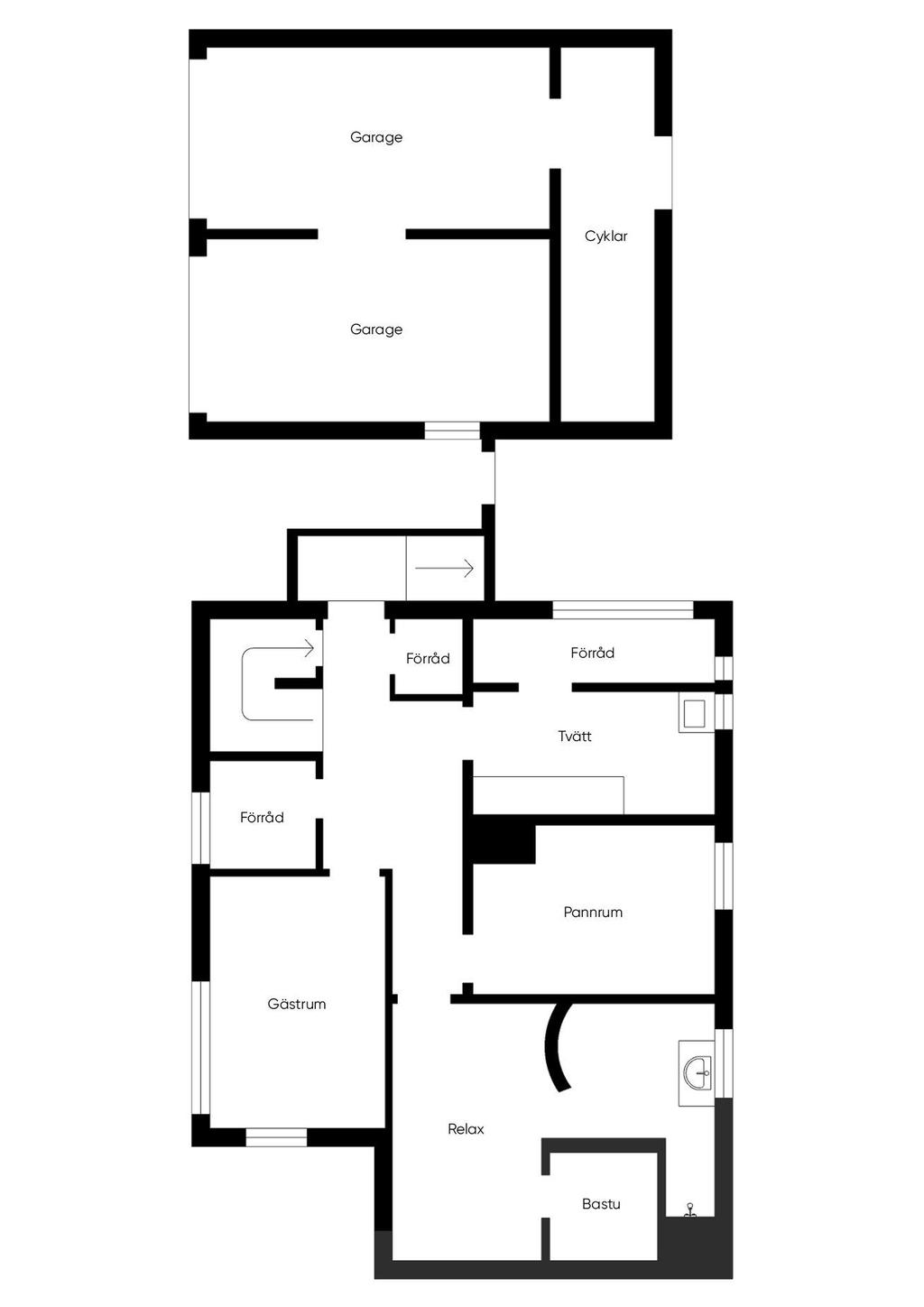 Planritning källare och garage