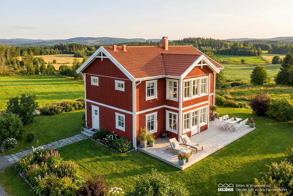 Denna bild är AI-genererad och är en inspirationsbild för ett småhus på platsen.