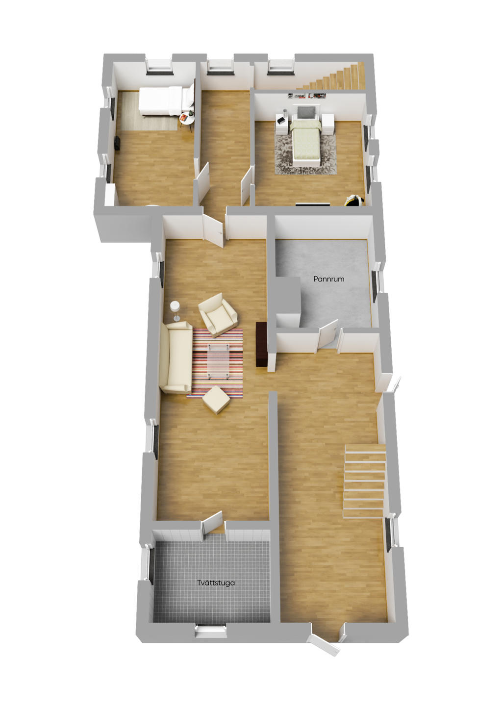 Planlösning källarplan 3D