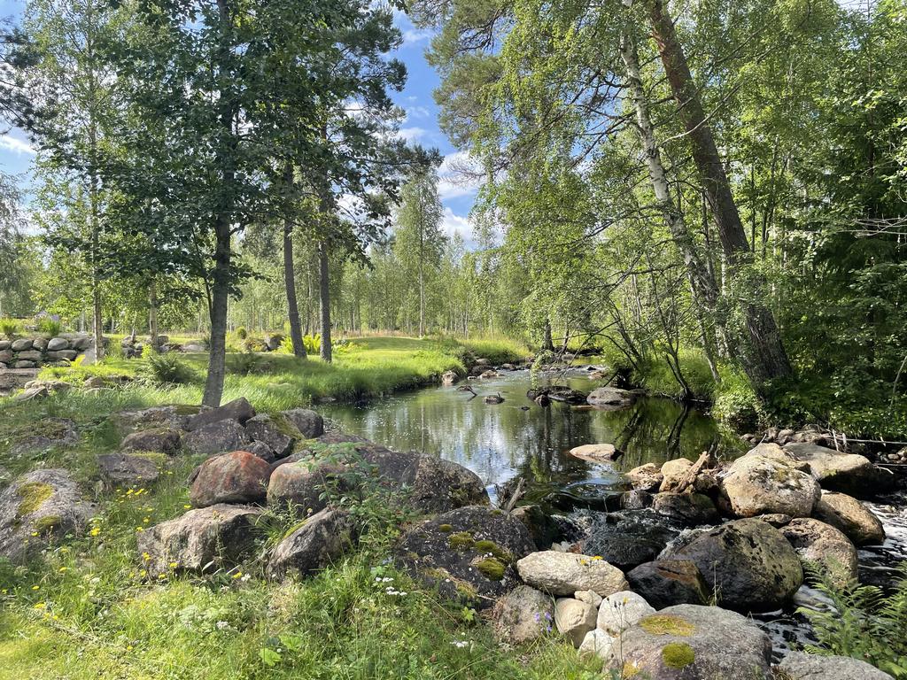 Porlande bäck som rinner genom fastigheten. 